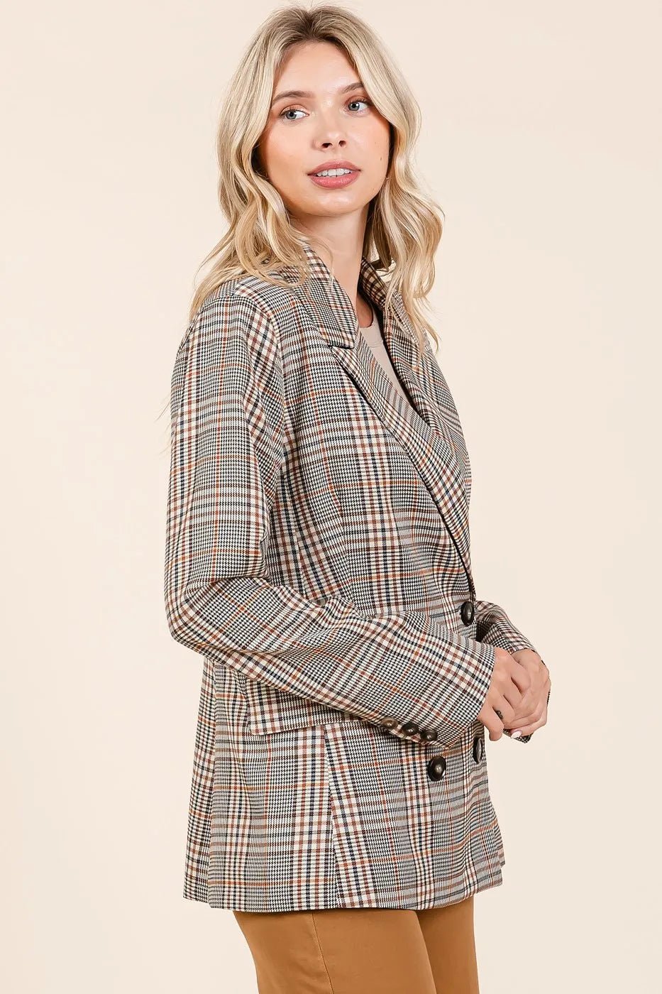Mittoshop - Oversized Plaid Blazer in Taupe & Rust