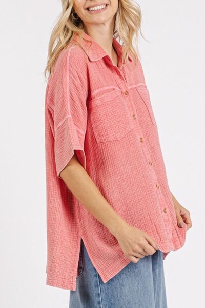 Mittoshop - Oversized Short Sleeve Shirt in Deep Coral