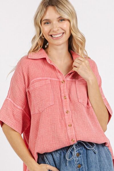 Mittoshop - Oversized Short Sleeve Shirt in Deep Coral