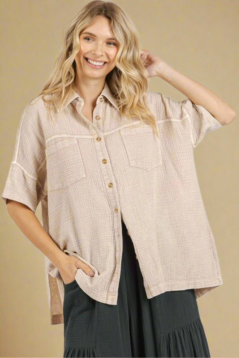 Mittoshop - Oversized Short Sleeve Shirt in Sand
