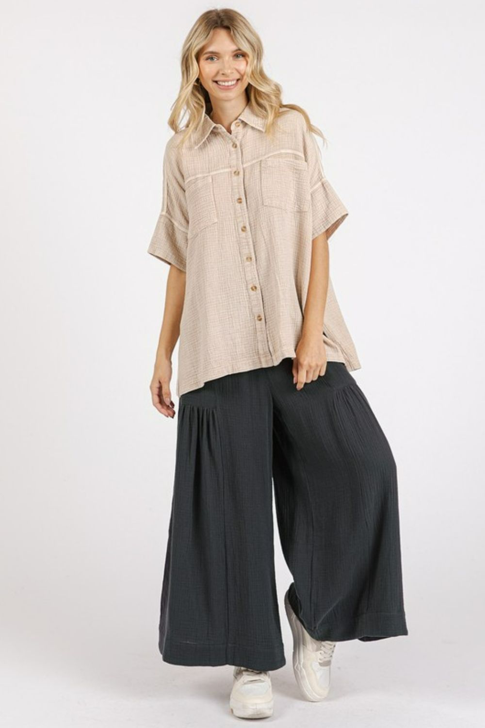 Mittoshop - Oversized Short Sleeve Shirt in Sand