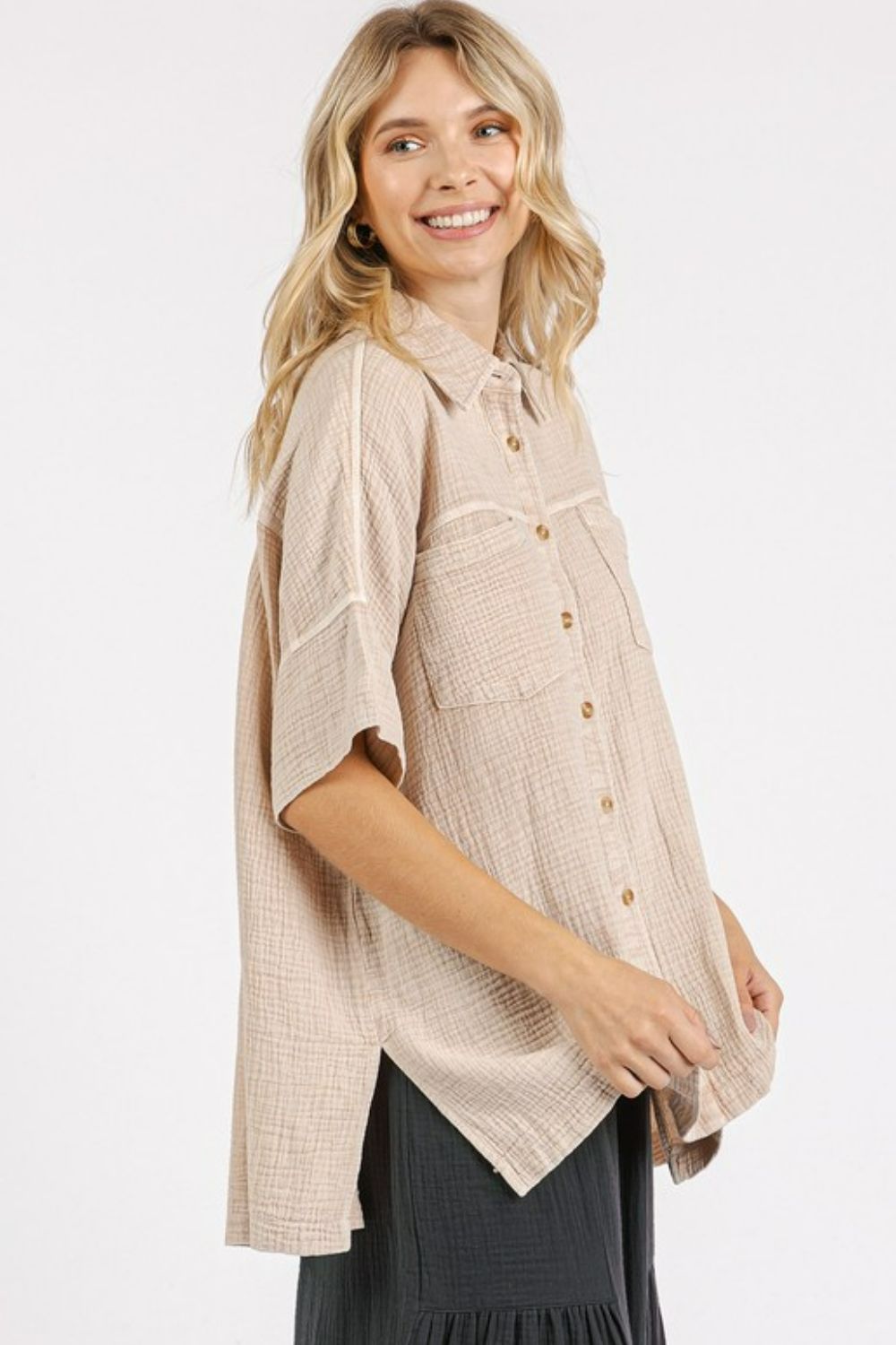 Mittoshop - Oversized Short Sleeve Shirt in Sand
