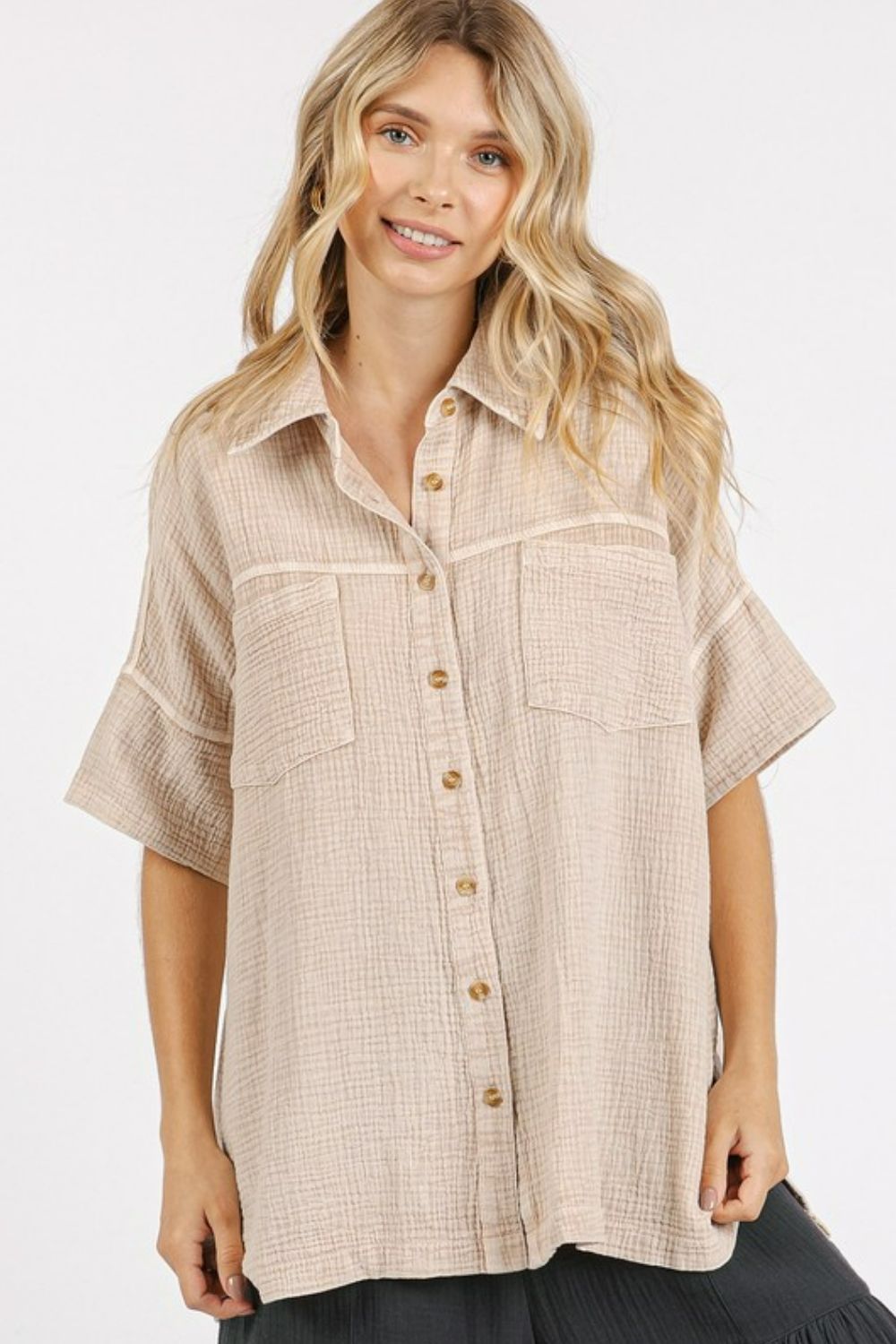 Mittoshop - Oversized Short Sleeve Shirt in Sand