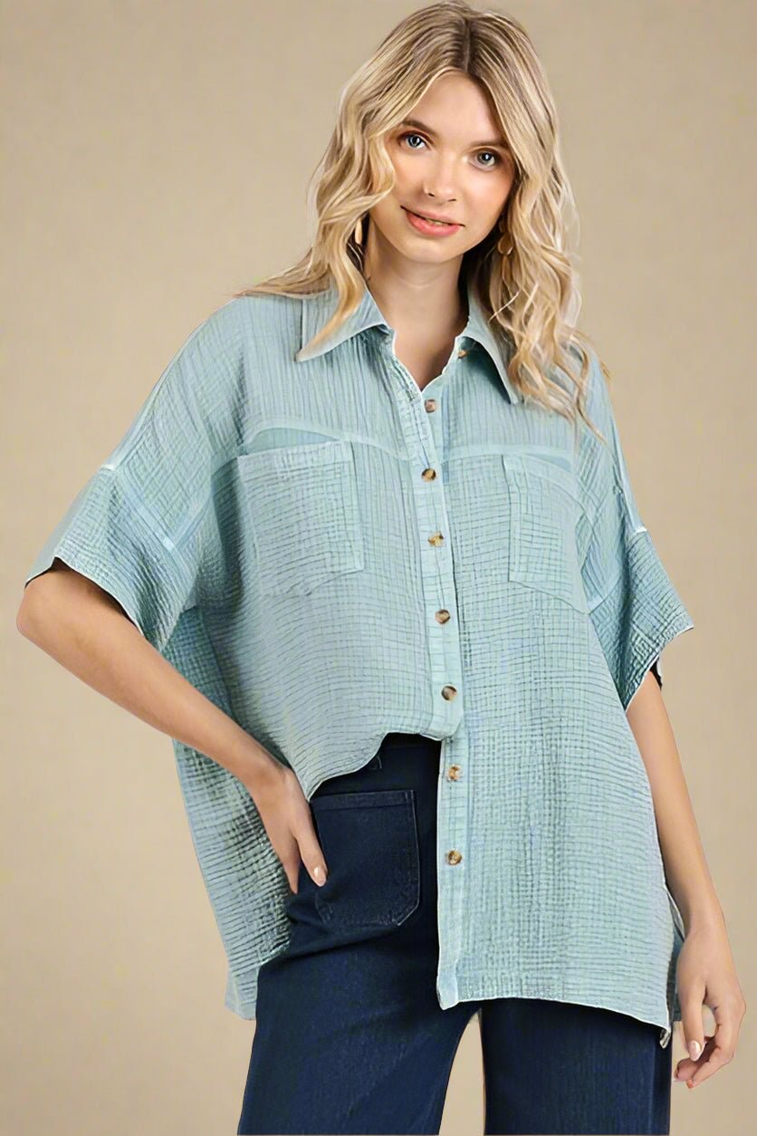 Mittoshop - Oversized Short Sleeve Shirt in Seafoam