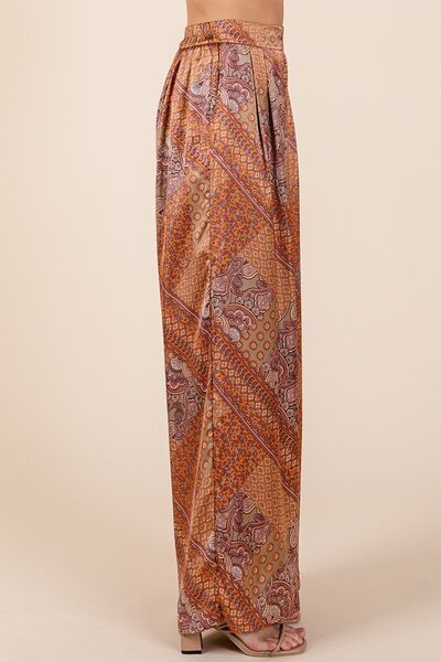 Mittoshop - Paisley Wide Leg Satin Pants in Hazelnut