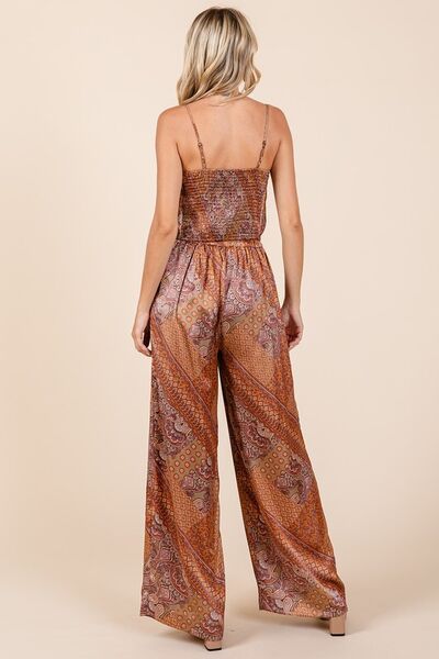 Mittoshop - Paisley Wide Leg Satin Pants in Hazelnut