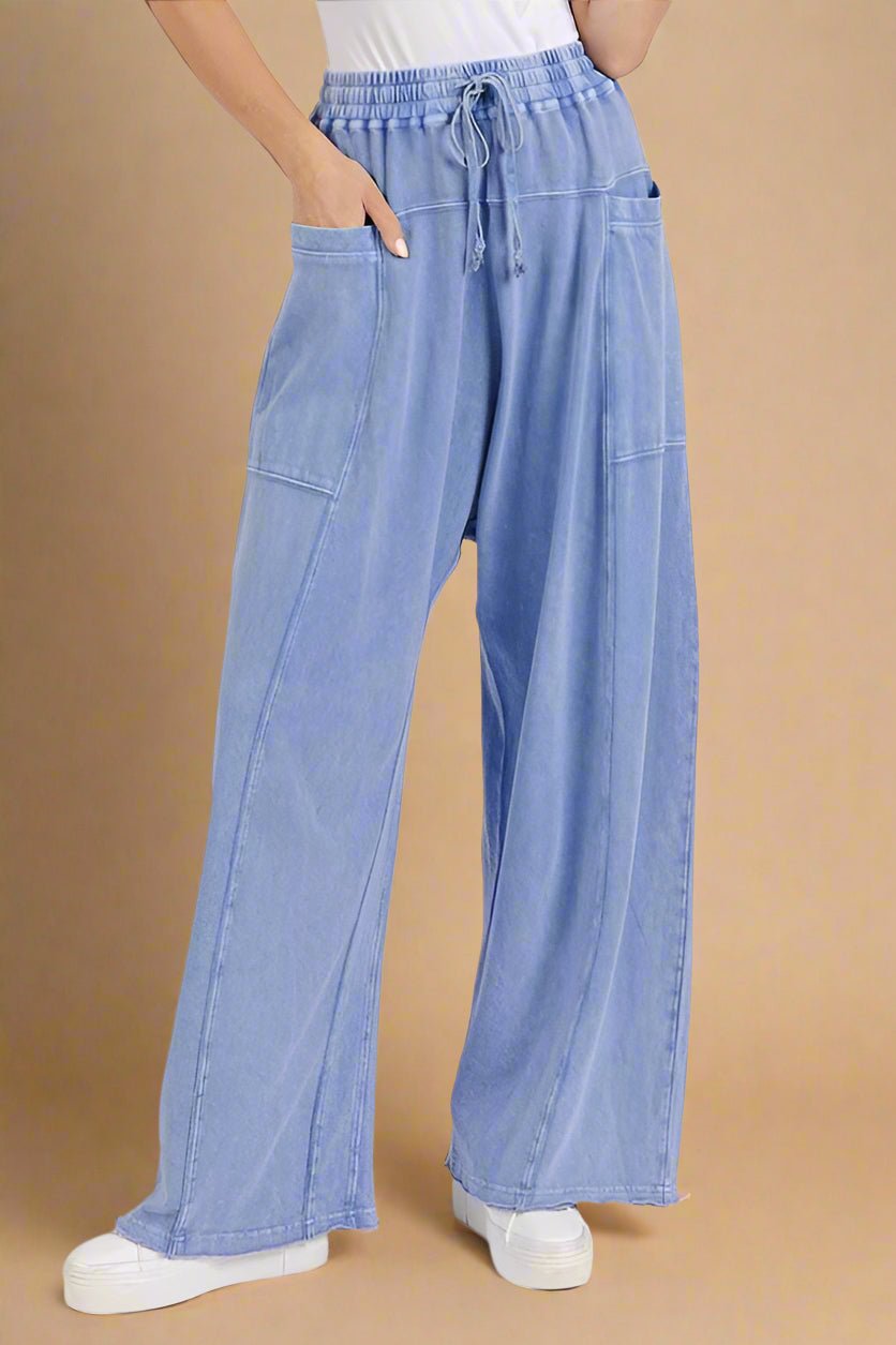 Mittoshop - Peri Blue Mineral Wash Cotton Elastic Waist Pants