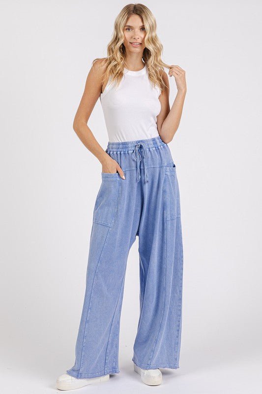 Mittoshop - Peri Blue Mineral Wash Cotton Elastic Waist Pants