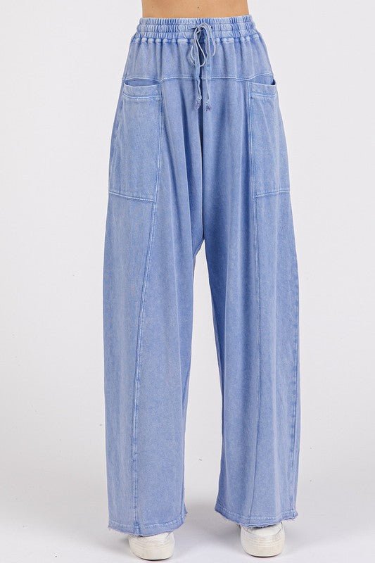 Mittoshop - Peri Blue Mineral Wash Cotton Elastic Waist Pants
