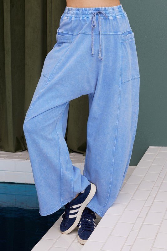 Mittoshop - Peri Blue Mineral Wash Cotton Elastic Waist Pants