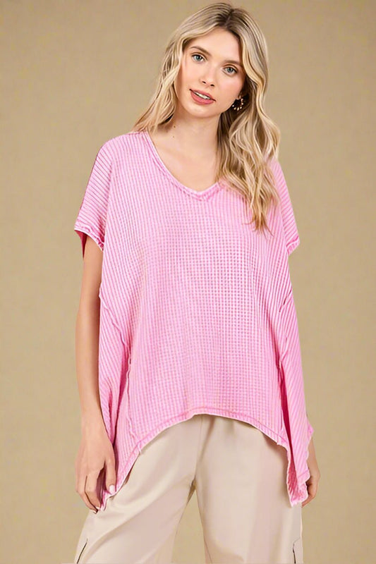 Mittoshop - Pink Waffle Knit Oversized Top
