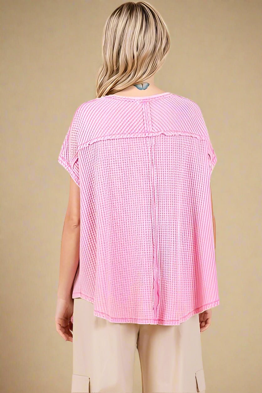 Mittoshop - Pink Waffle Knit Oversized Top