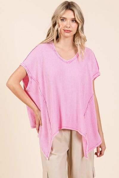 Mittoshop - Pink Waffle Knit Oversized Top