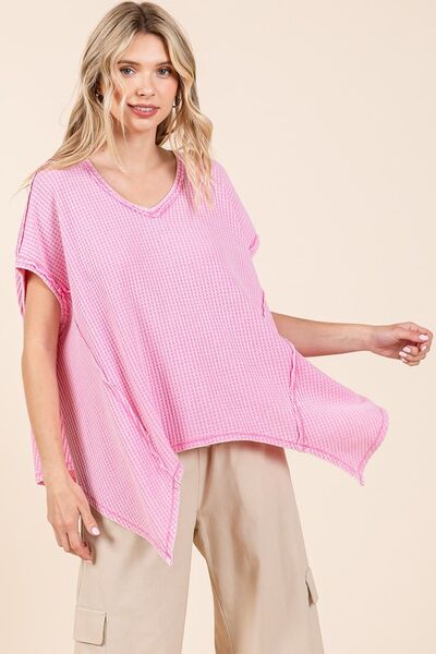 Mittoshop - Pink Waffle Knit Oversized Top