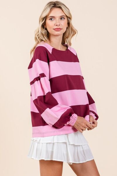 Mittoshop - Pink & Wine Striped Snap Shoulder T-Shirt