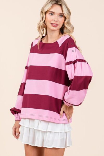 Mittoshop - Pink & Wine Striped Snap Shoulder T-Shirt