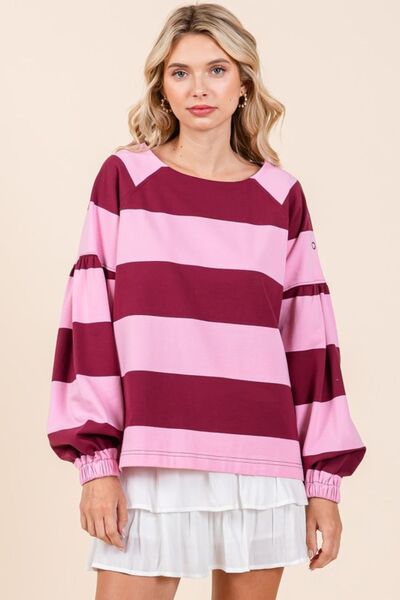 Mittoshop - Pink & Wine Striped Snap Shoulder T-Shirt