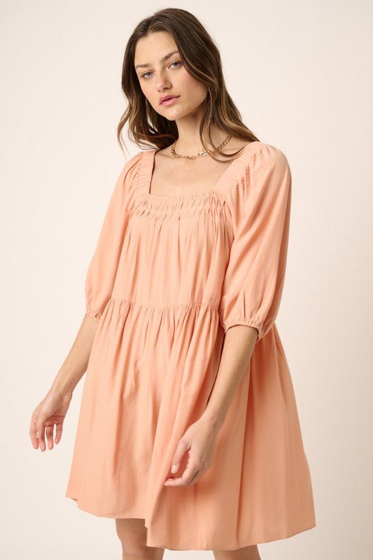 Mittoshop - Pintuck Detail Tie Back Mini Dress in Apricot