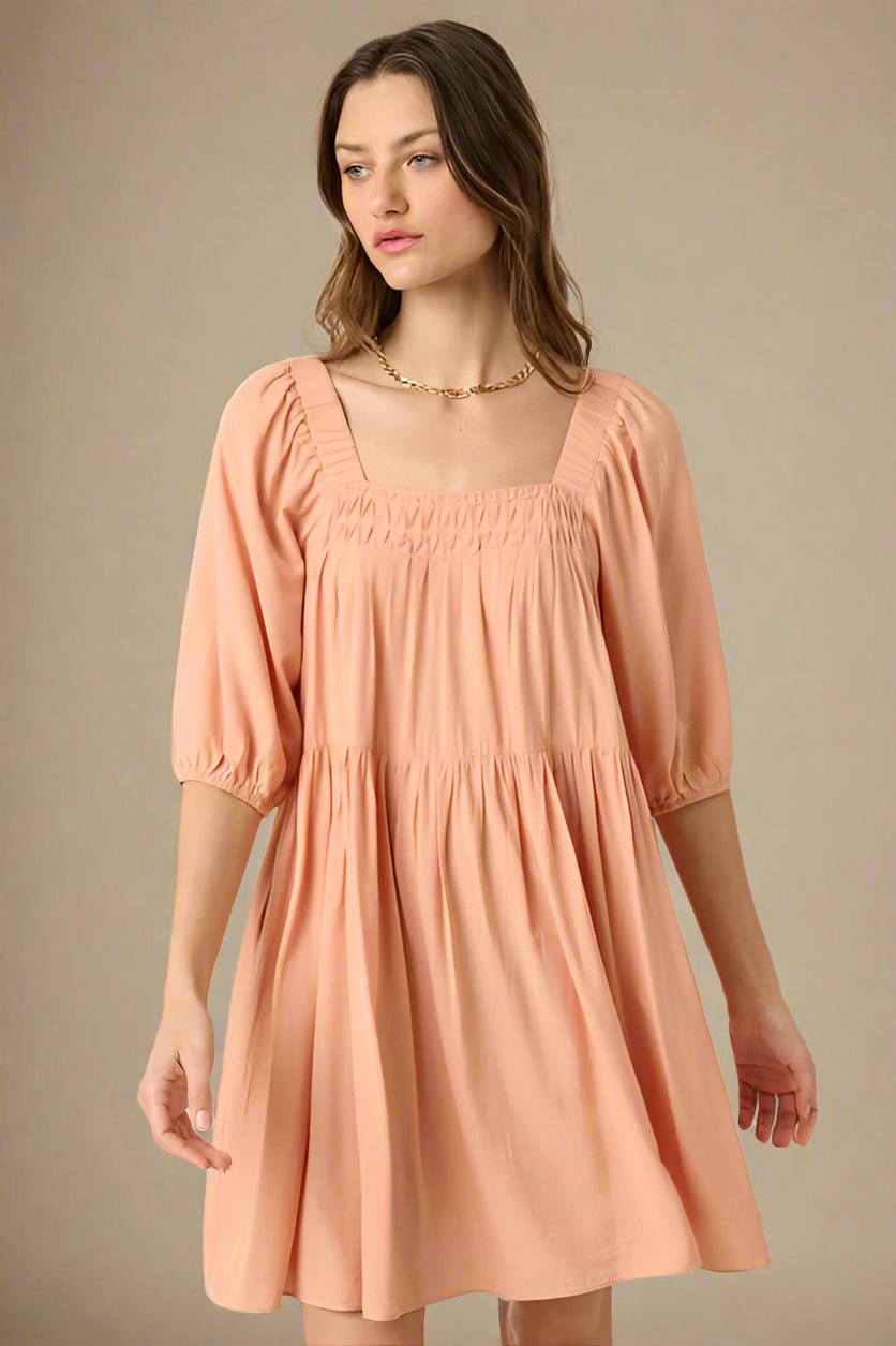 Mittoshop - Pintuck Detail Tie Back Mini Dress in Apricot