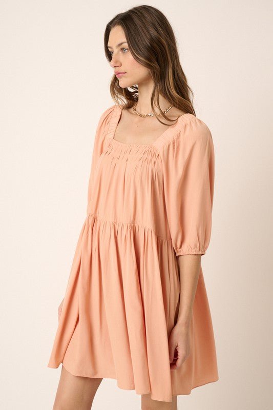 Mittoshop - Pintuck Detail Tie Back Mini Dress in Apricot