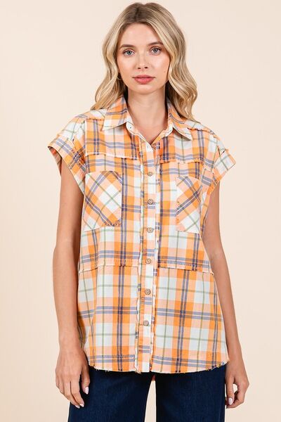 Mittoshop - Plaid Button Down Shirt in Sherbet