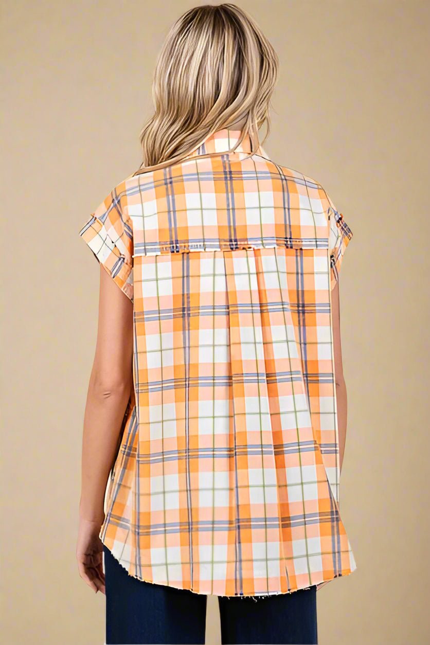 Mittoshop - Plaid Button Down Shirt in Sherbet