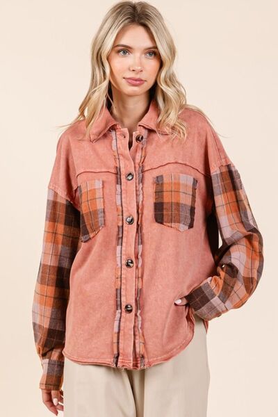 Mittoshop - Plaid Patchwork Shacket in Terracotta
