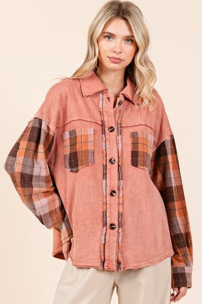 Mittoshop - Plaid Patchwork Shacket in Terracotta