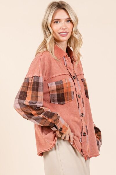 Mittoshop - Plaid Patchwork Shacket in Terracotta
