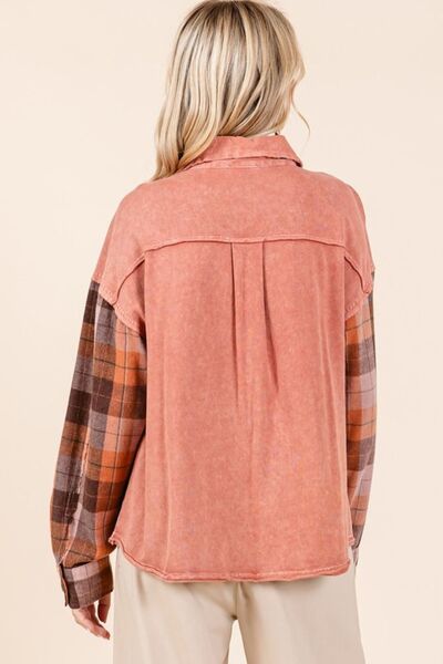 Mittoshop - Plaid Patchwork Shacket in Terracotta