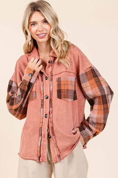 Mittoshop - Plaid Patchwork Shacket in Terracotta