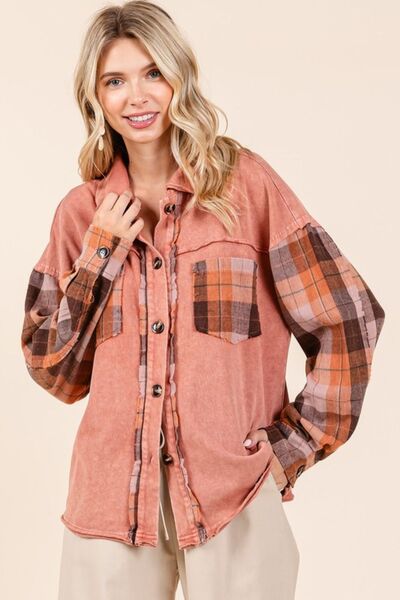 Mittoshop - Plaid Patchwork Shacket in Terracotta
