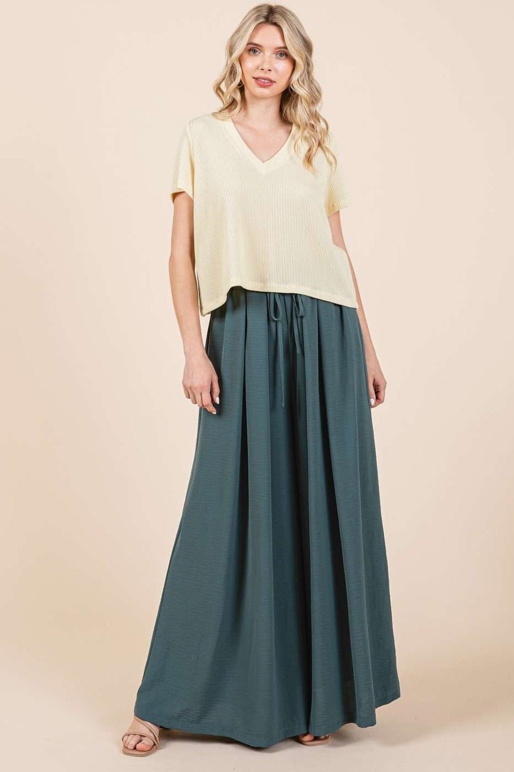 Mittoshop - Pleated Wide Leg Pants in Hunter Green