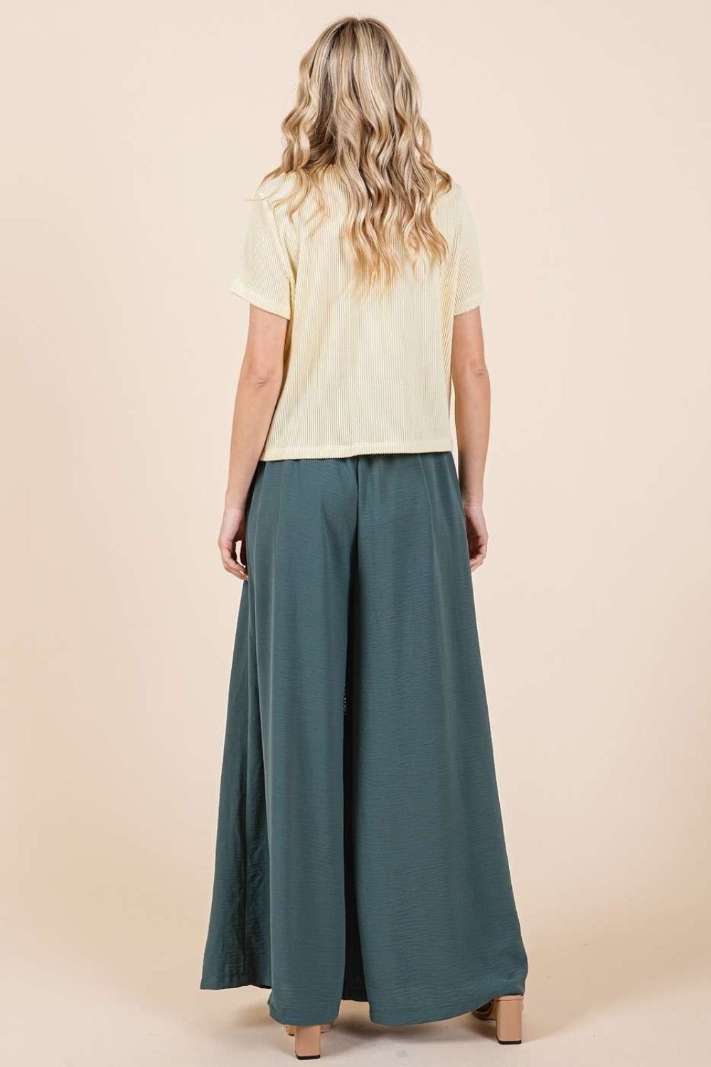 Mittoshop - Pleated Wide Leg Pants in Hunter Green