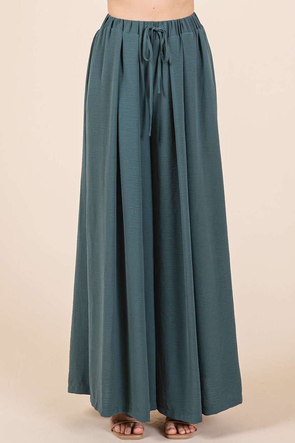 Mittoshop - Pleated Wide Leg Pants in Hunter Green