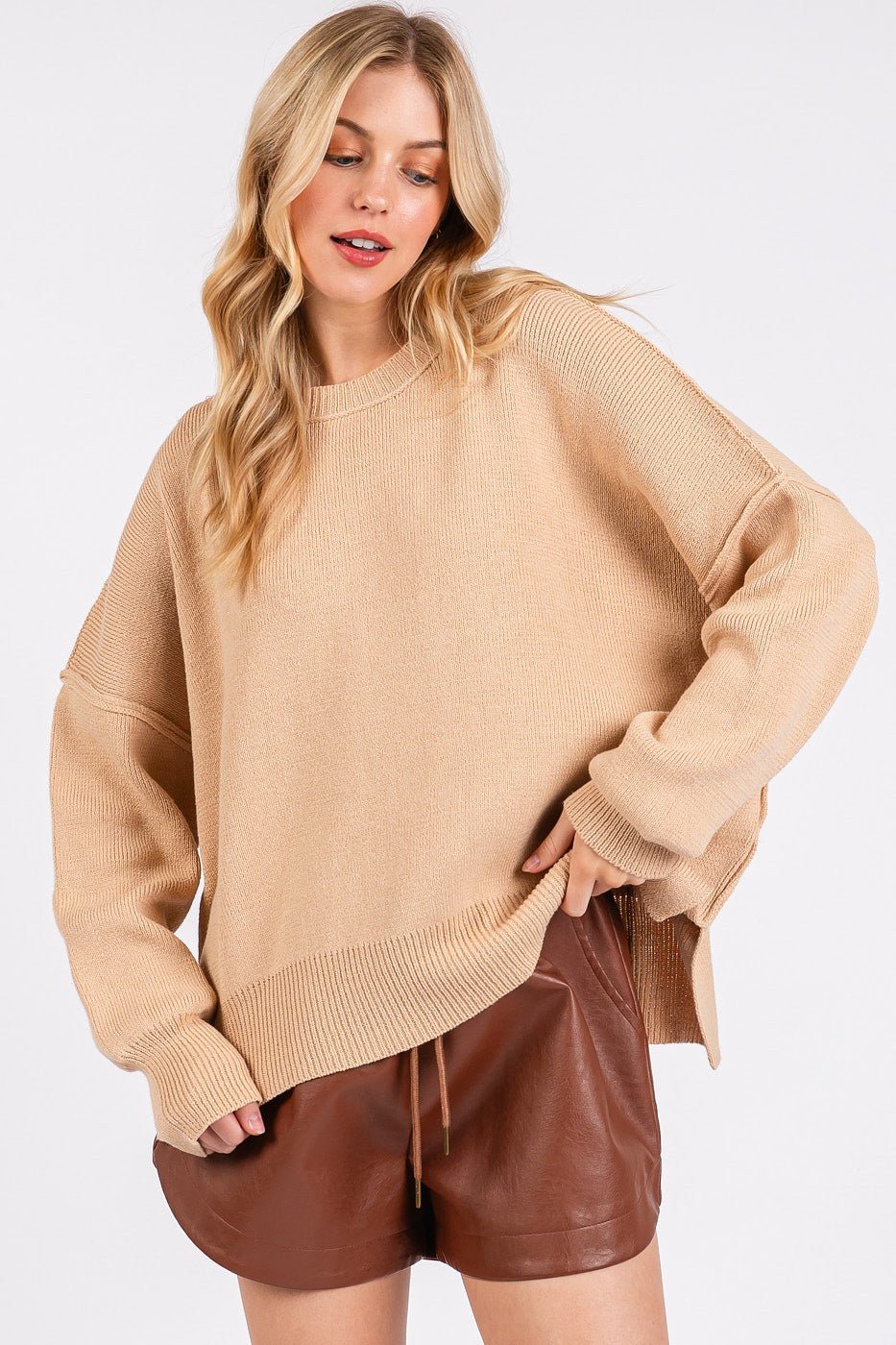 Mittoshop - Relaxed Fit Tunic Sweater in Tan