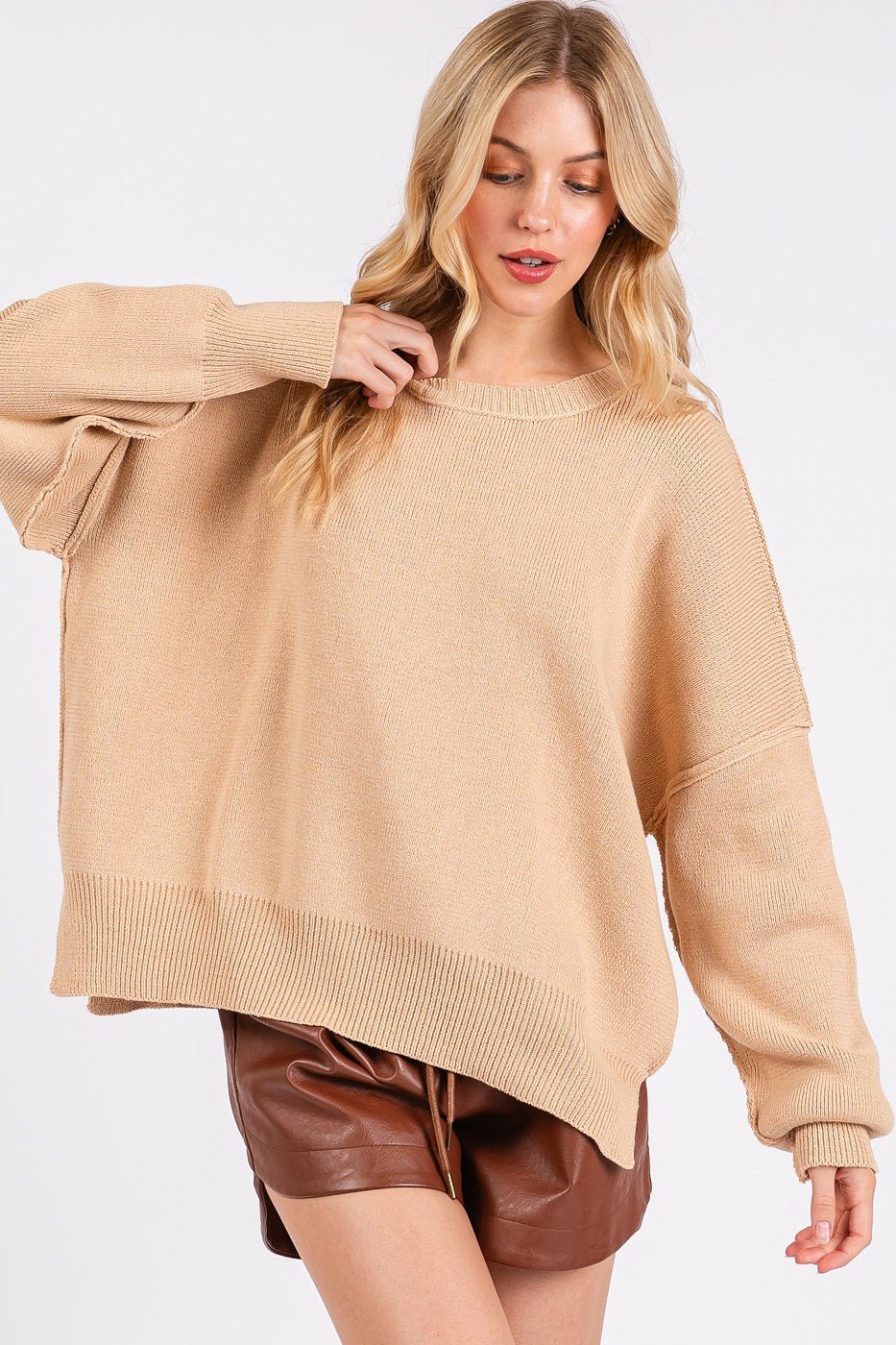 Mittoshop - Relaxed Fit Tunic Sweater in Tan