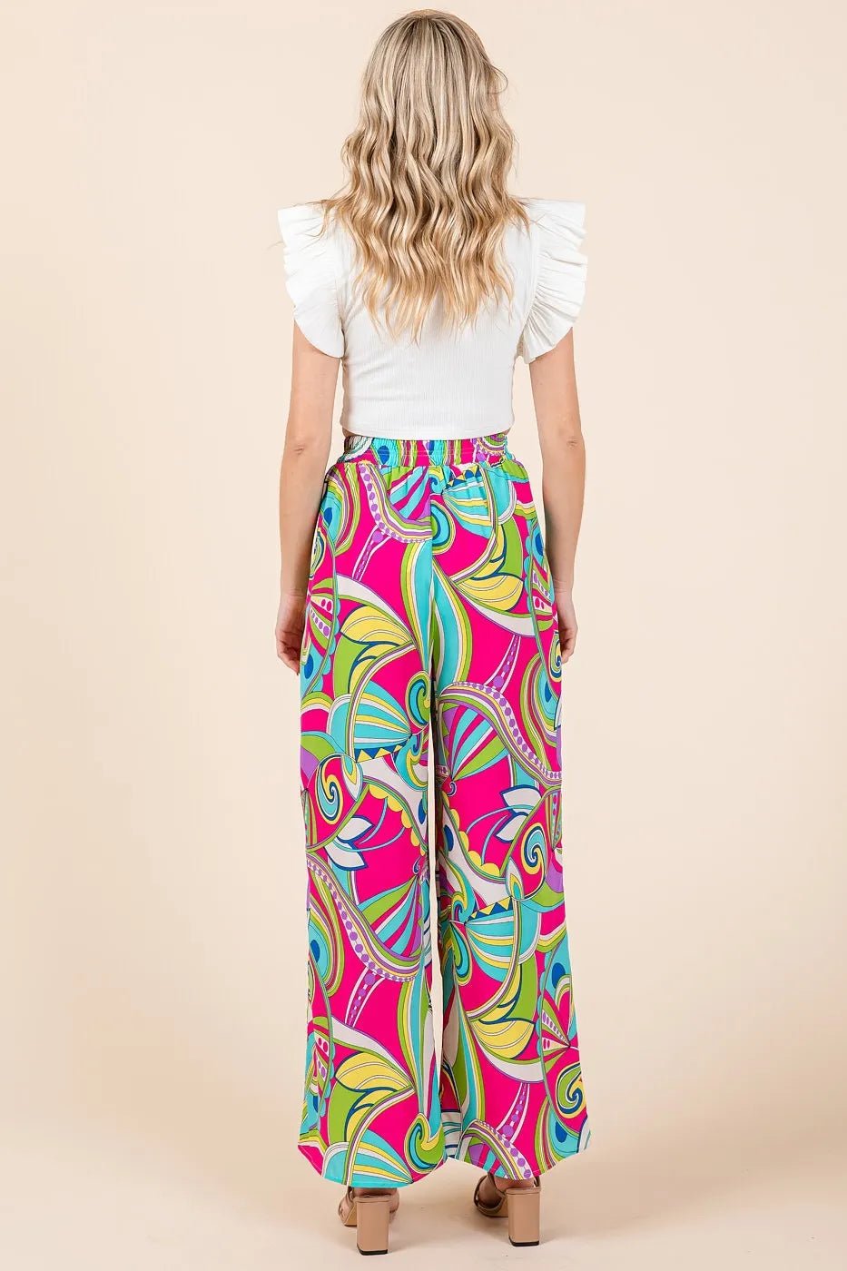 Mittoshop - Retro Swirl Wide Leg Pants in Hot Pink Multi