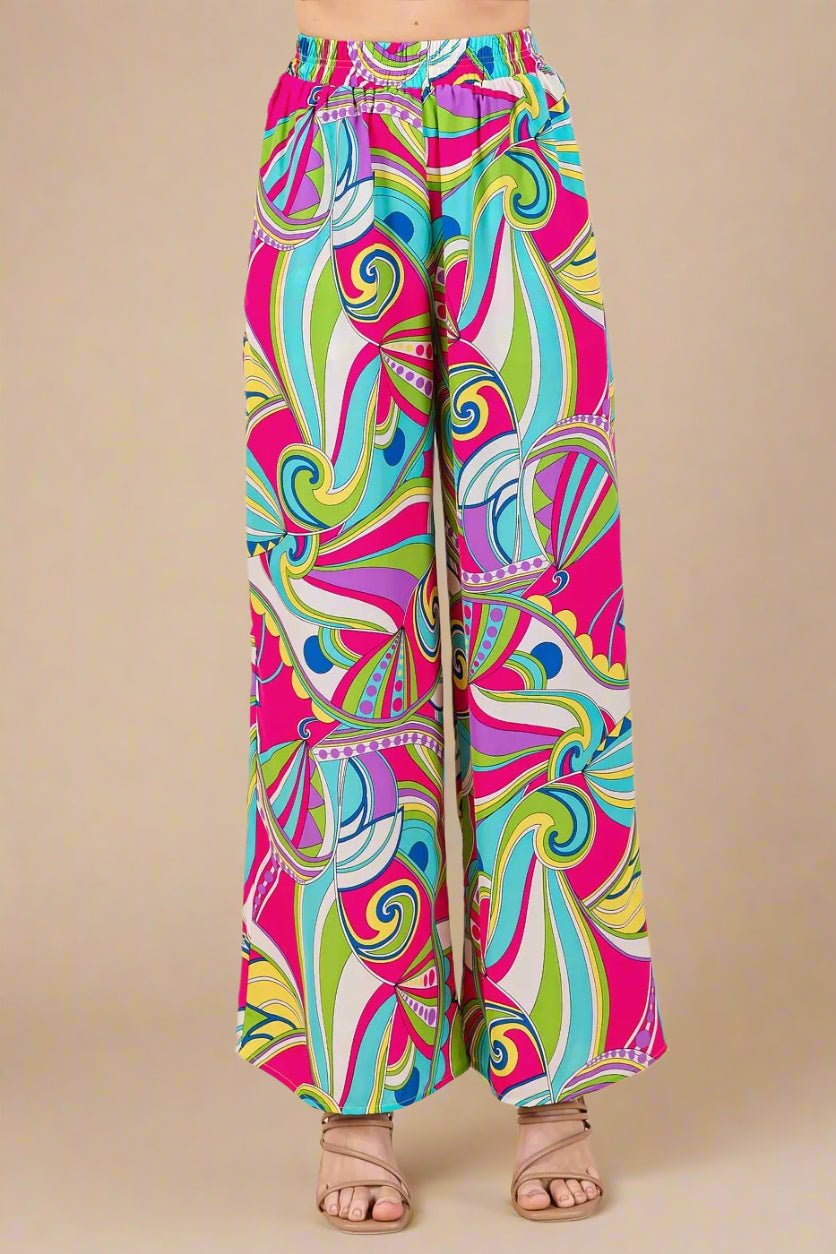 Mittoshop - Retro Swirl Wide Leg Pants in Hot Pink Multi