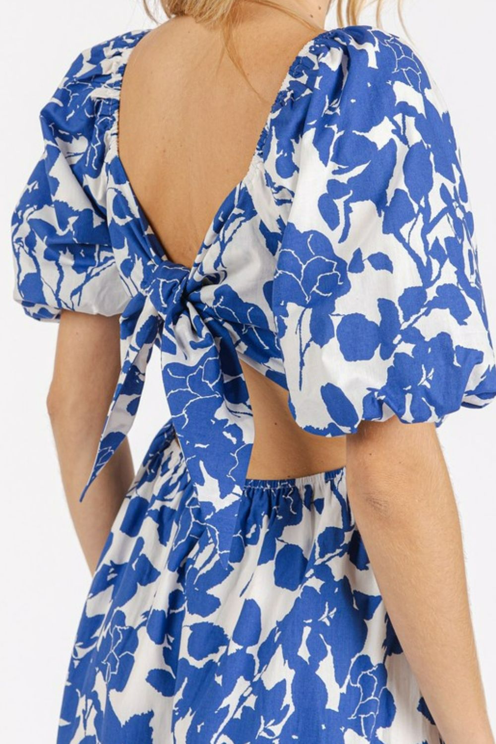 Mittoshop - Royal Blue Floral Puff Sleeve Cotton Maxi Dress