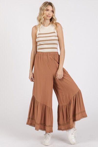 Mittoshop - Ruffle Hem Wide Leg Pants in Caramel
