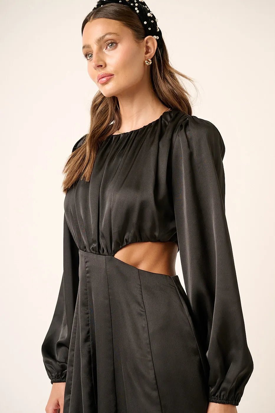MITTOSHOP Black Satin Cutout Mini Dress Black / M MITTOSHOP Black Satin Cutout Mini Dress Black / M