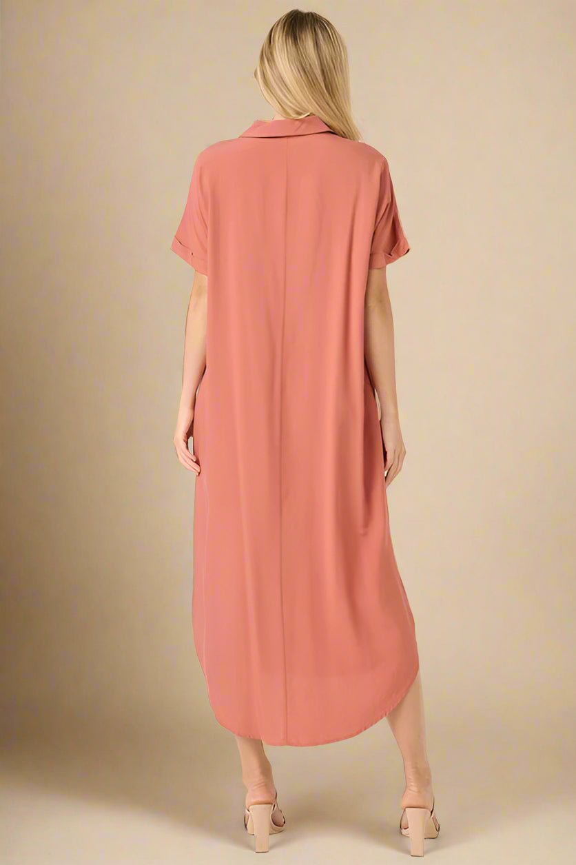 Mittoshop - Short Sleeve Midi Shirt Dress in Clay
