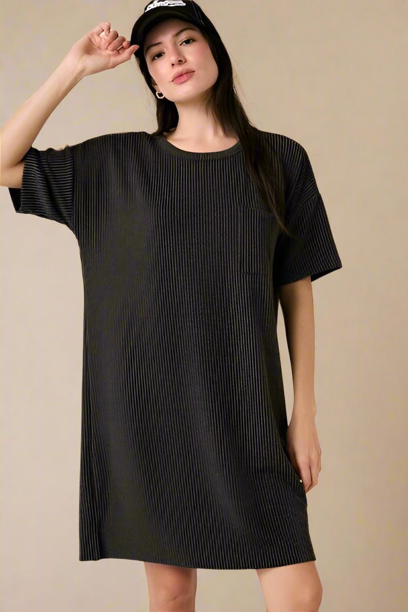 Mittoshop - Short Sleeve Mini Tee Dress in Charcoal