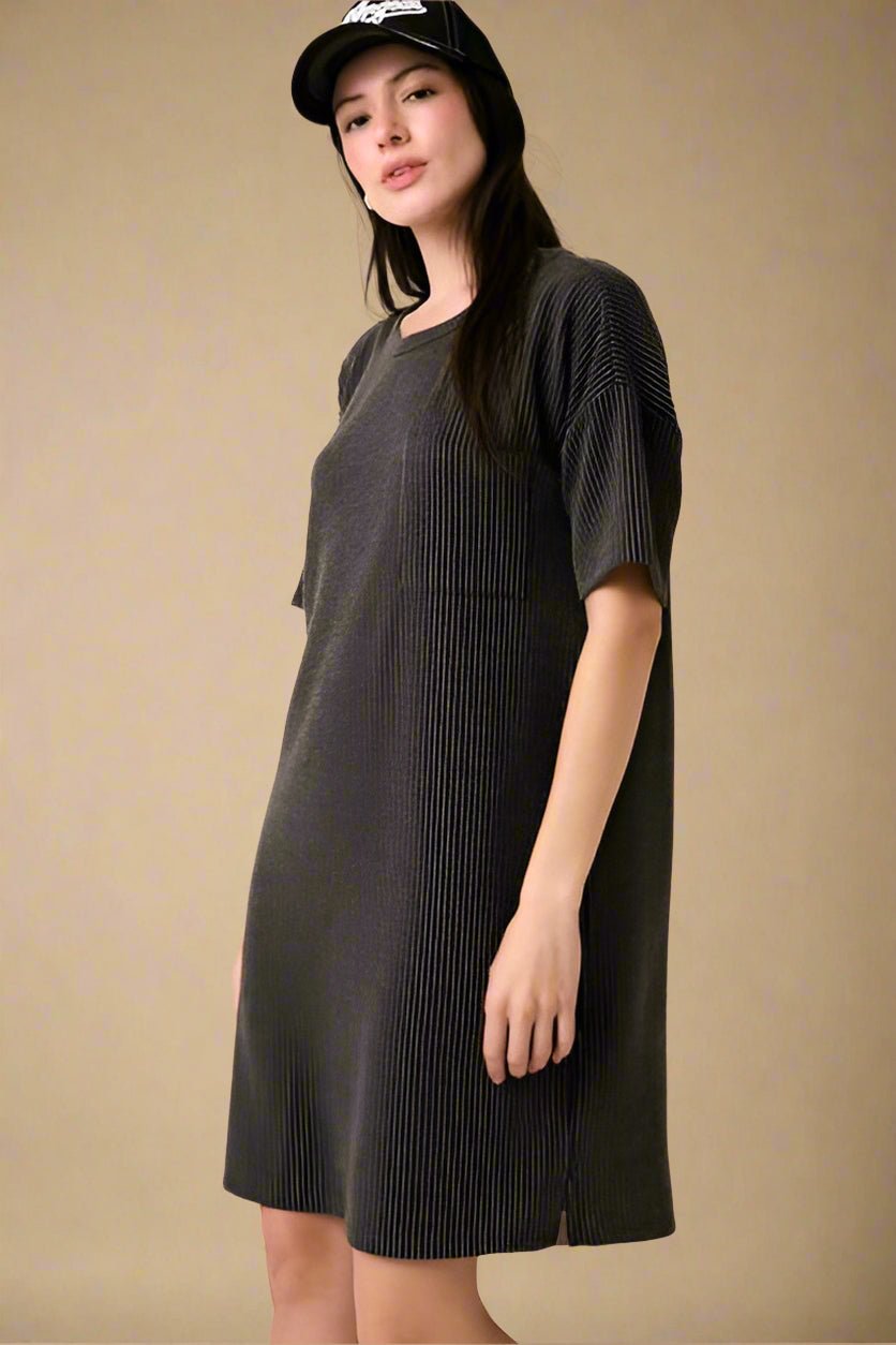 Mittoshop - Short Sleeve Mini Tee Dress in Charcoal