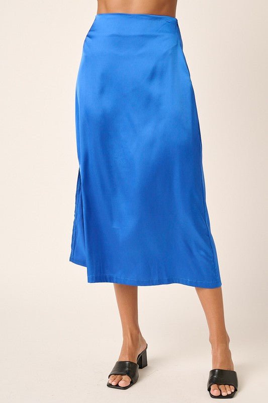 Mittoshop - Side Slit Satin Midi Skirt in Sapphire
