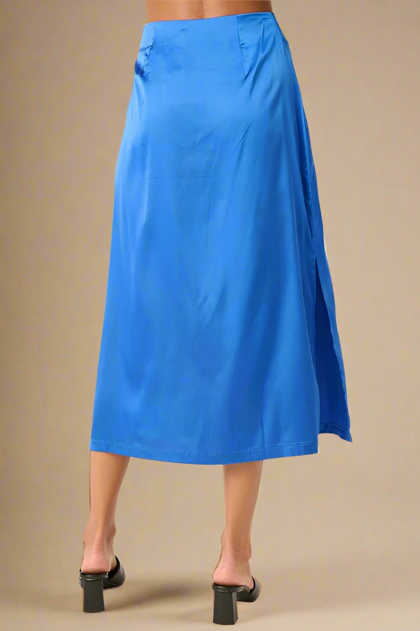 Mittoshop - Side Slit Satin Midi Skirt in Sapphire