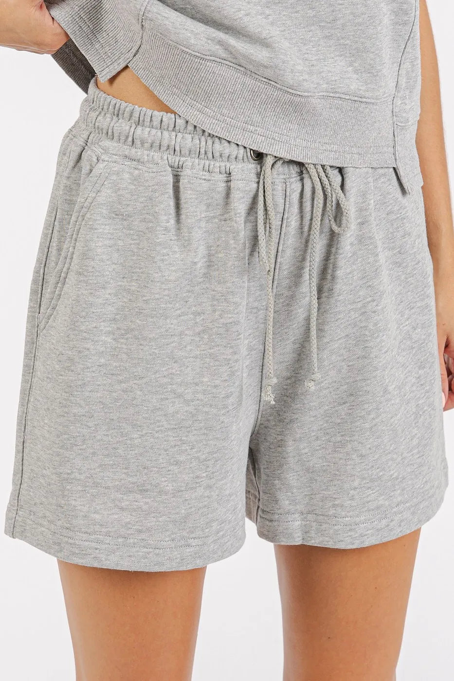 Mittoshop - Sleeveless Sweatshirt & Drawstring Shorts Set in Heather Gray