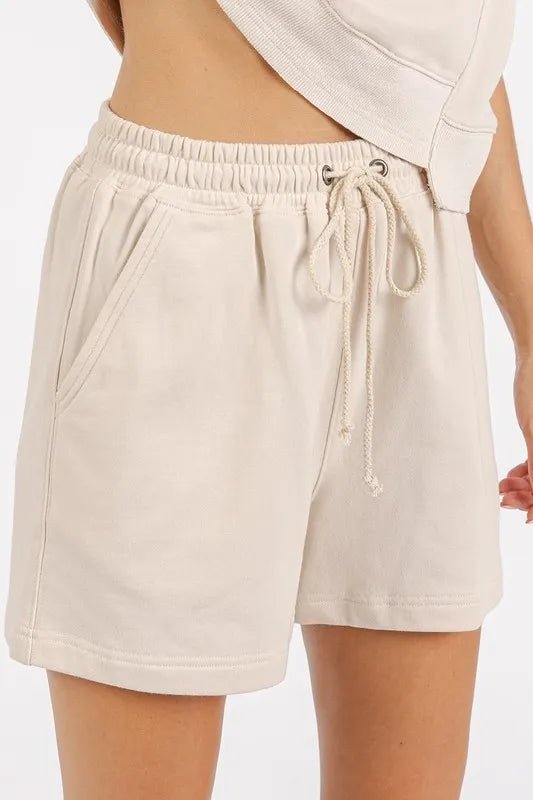 Mittoshop - Sleeveless Sweatshirt & Drawstring Shorts Set in Soft Sand