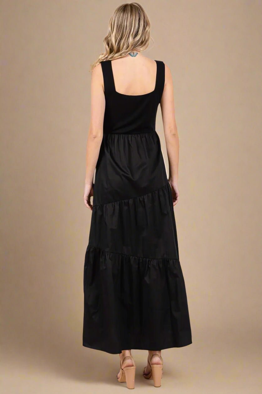 Mittoshop - Sleeveless Tiered Maxi Dress in Black
